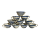 10 old earthenware cups with blue flowers and stencils