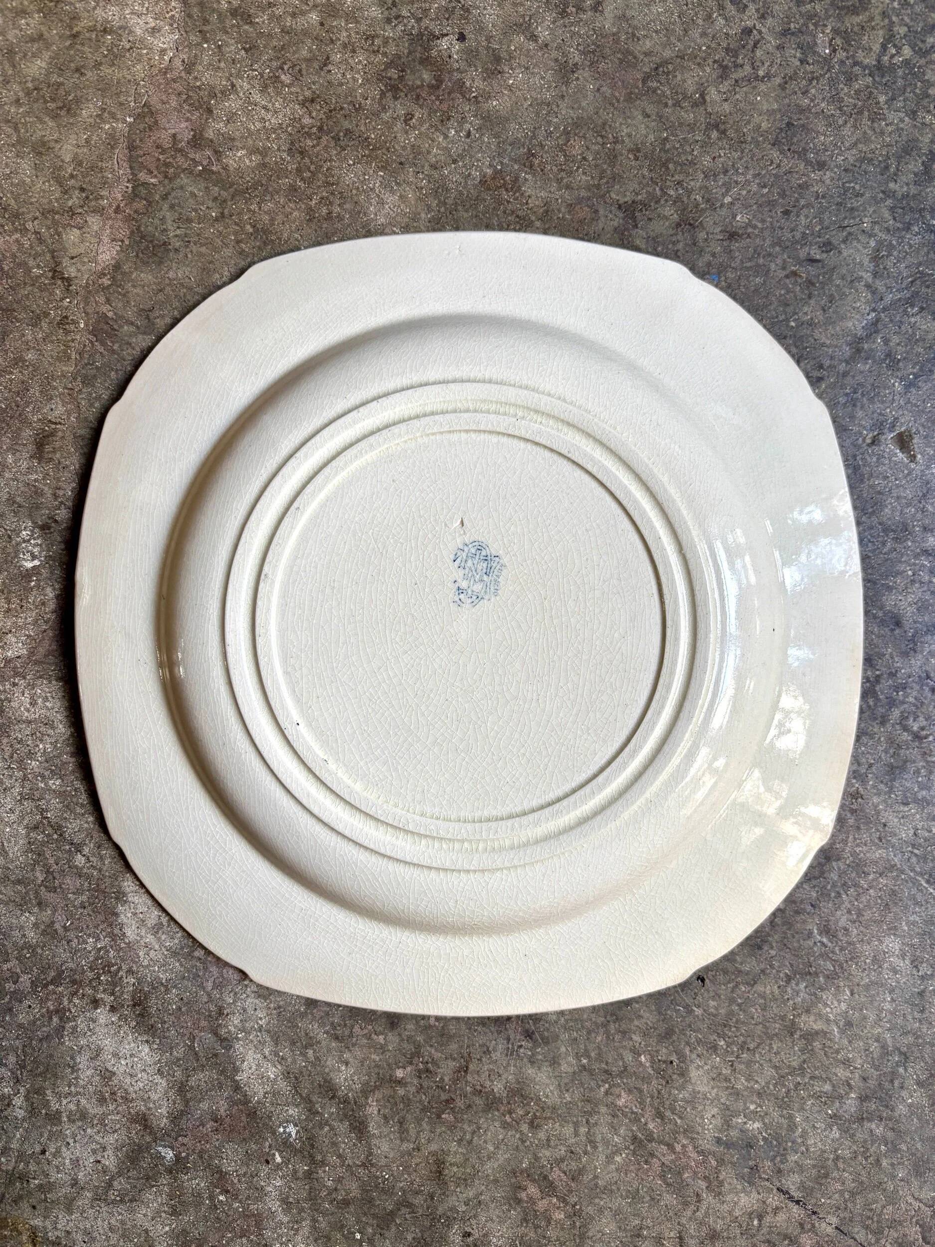 Blue ironstone hollow plate from Gien, "Birds" service circa 1870 no. 4