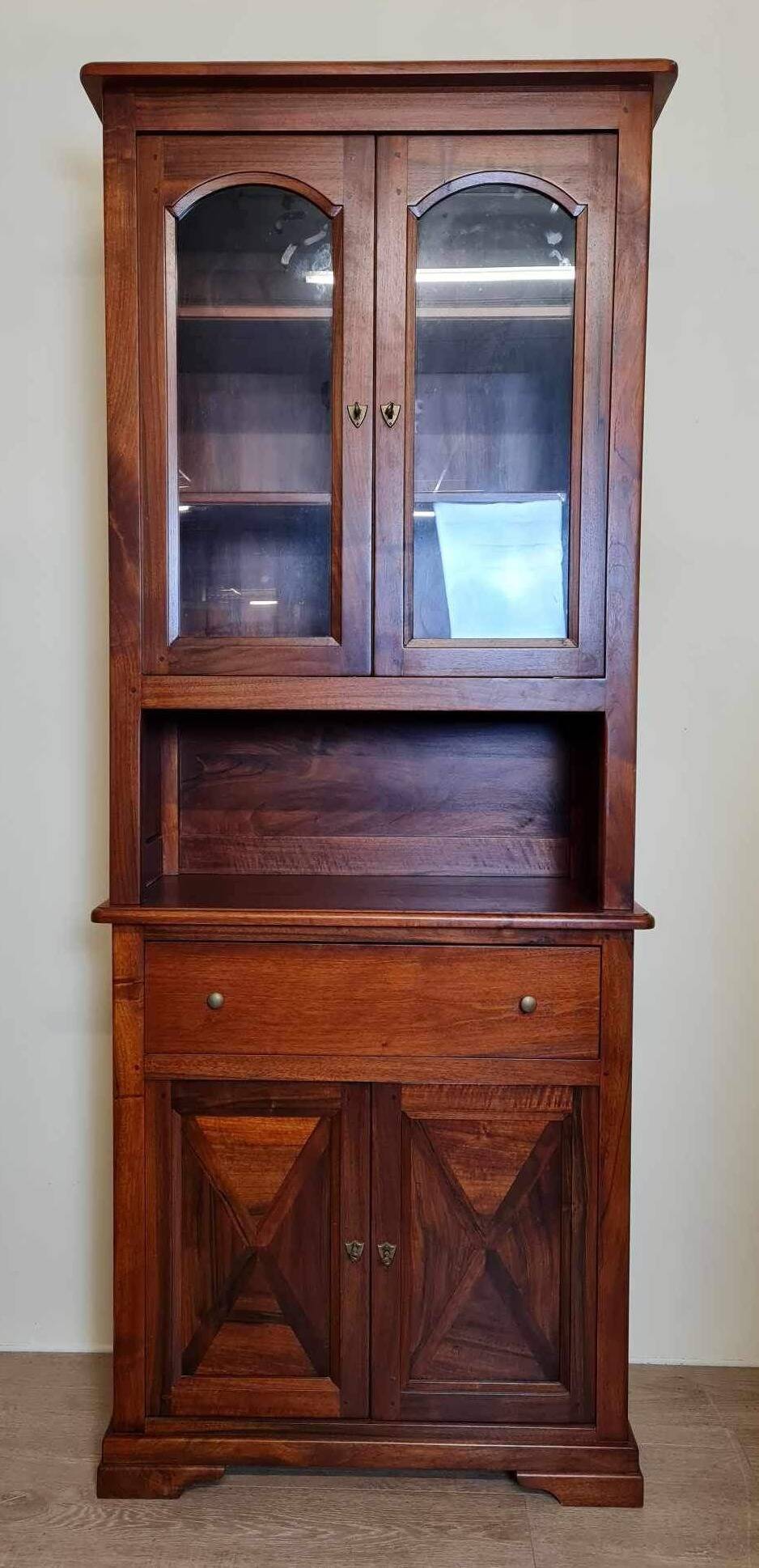 Vintage Louis Philippe style ceremonial bookcase in walnut