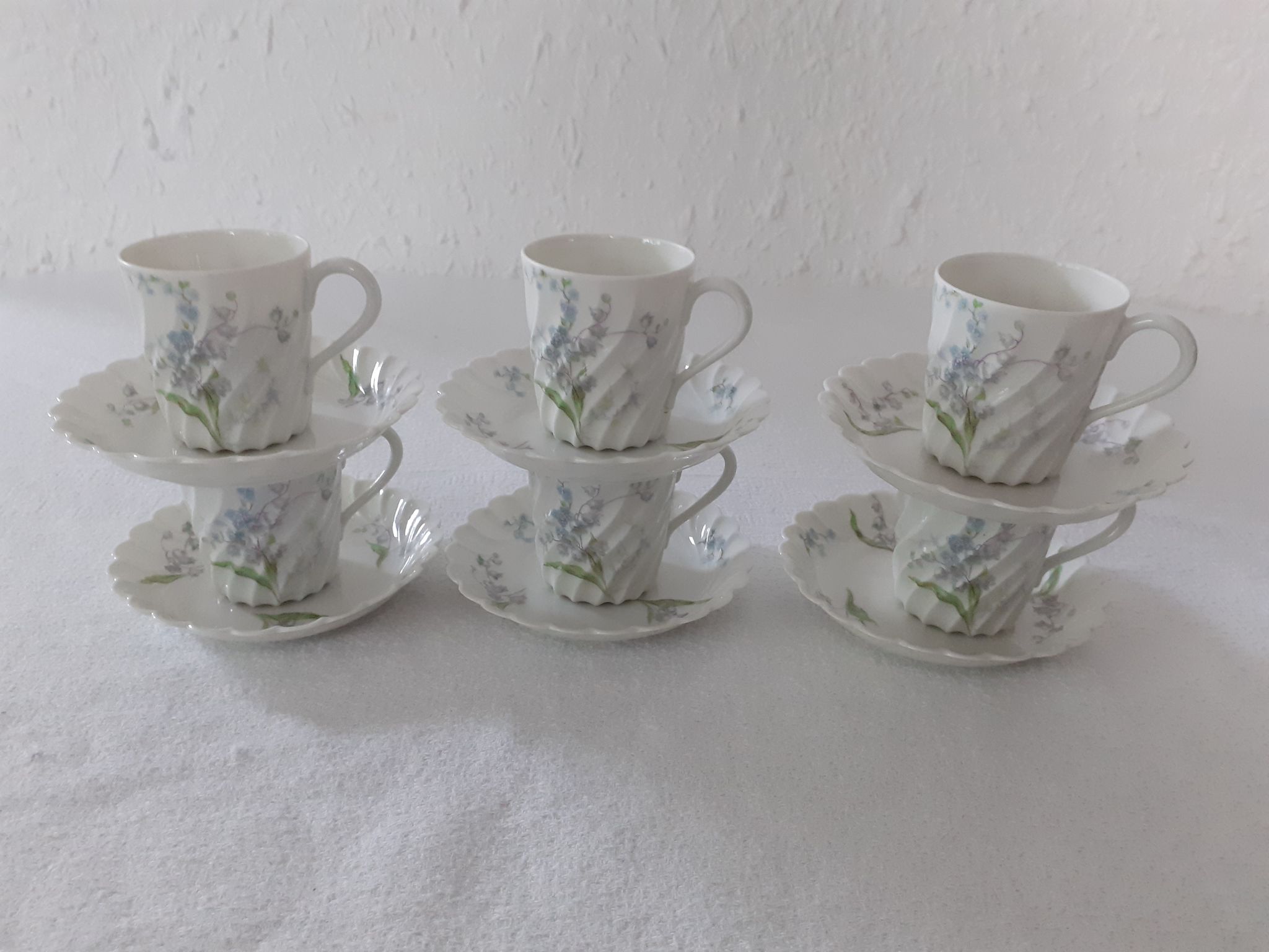 6 cups mocha Haviland model torso margaux blue flowers Limoges France