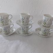 6 cups mocha Haviland model torso margaux blue flowers Limoges France