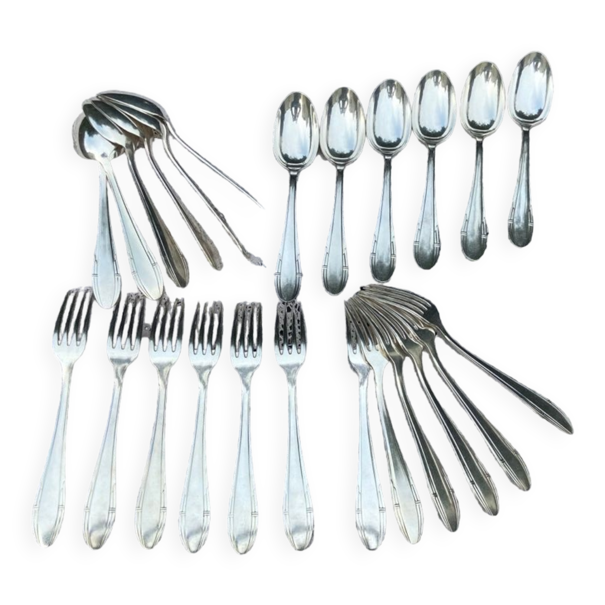 Set of 12 forks and 12 spoons Orbrille silver metal 1950 vintage