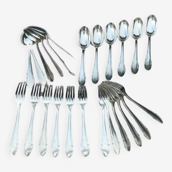 Set de 12 fourchettes et 12 cuillères Orbrille en métal argenté 1950 vintage