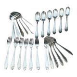 Set of 12 forks and 12 spoons Orbrille silver metal 1950 vintage