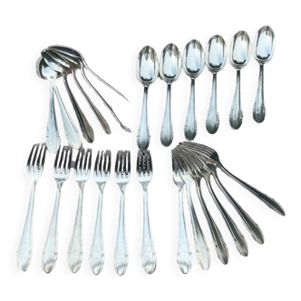 Set de 12 fourchettes et 12 cuillères Orbrille en métal argenté 1950 vintage