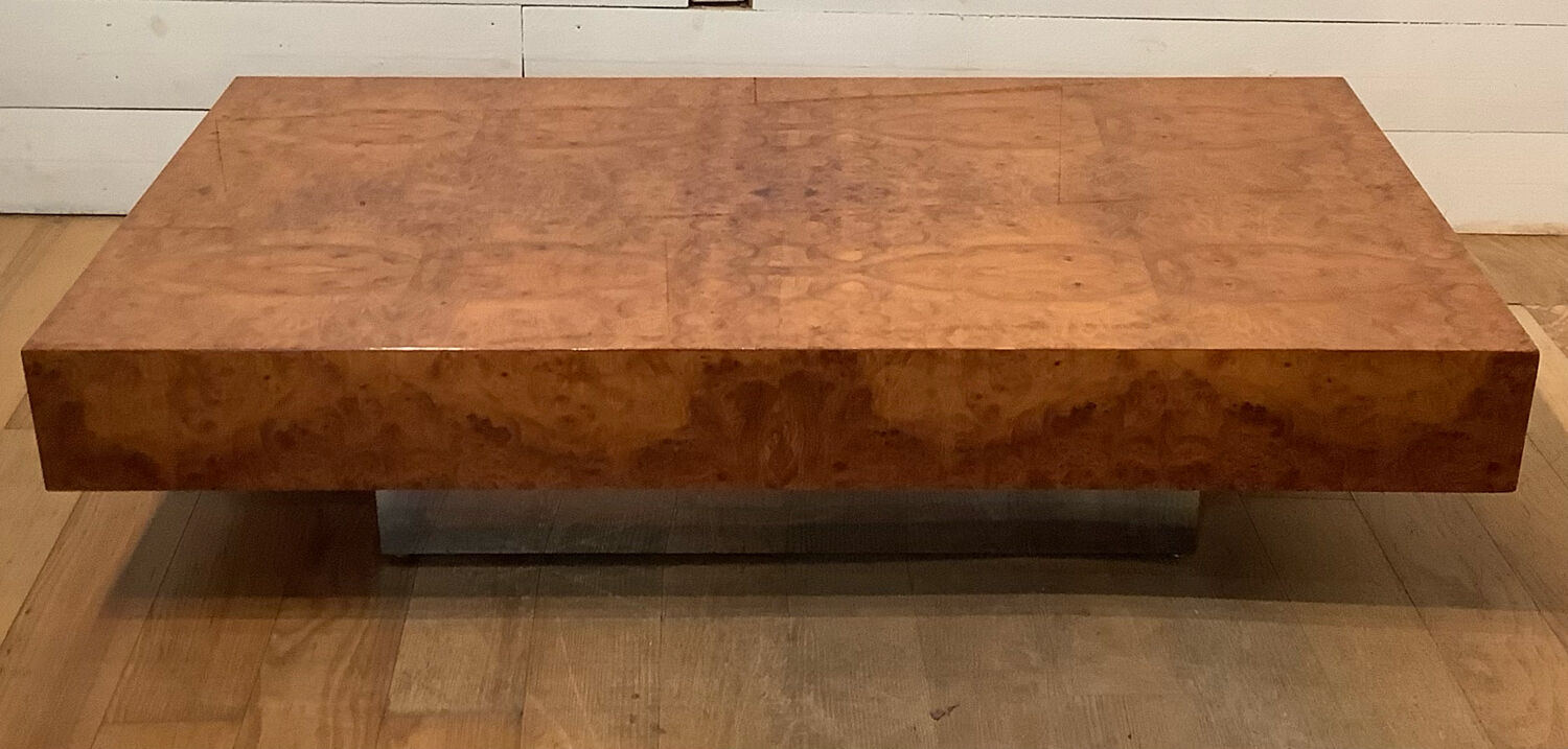 Rectangular elm magnifying glass coffee table, c. 1980