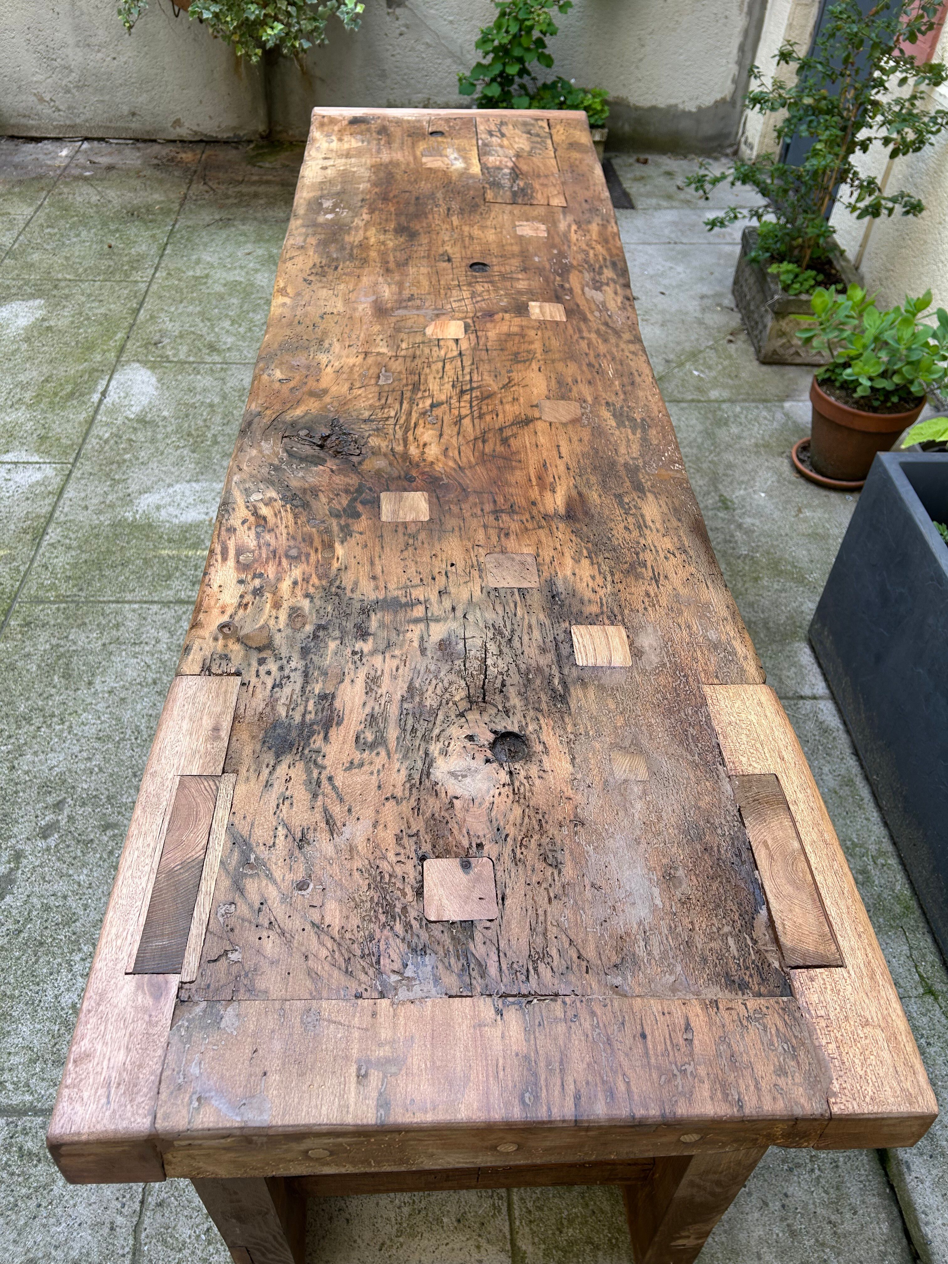 Old beech wood carpenter's workbench – over 100 years old – rustic style