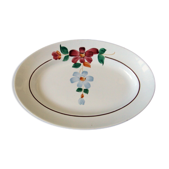 Plat oval ancien  en faience St Amand n° 7011  motif fleurs