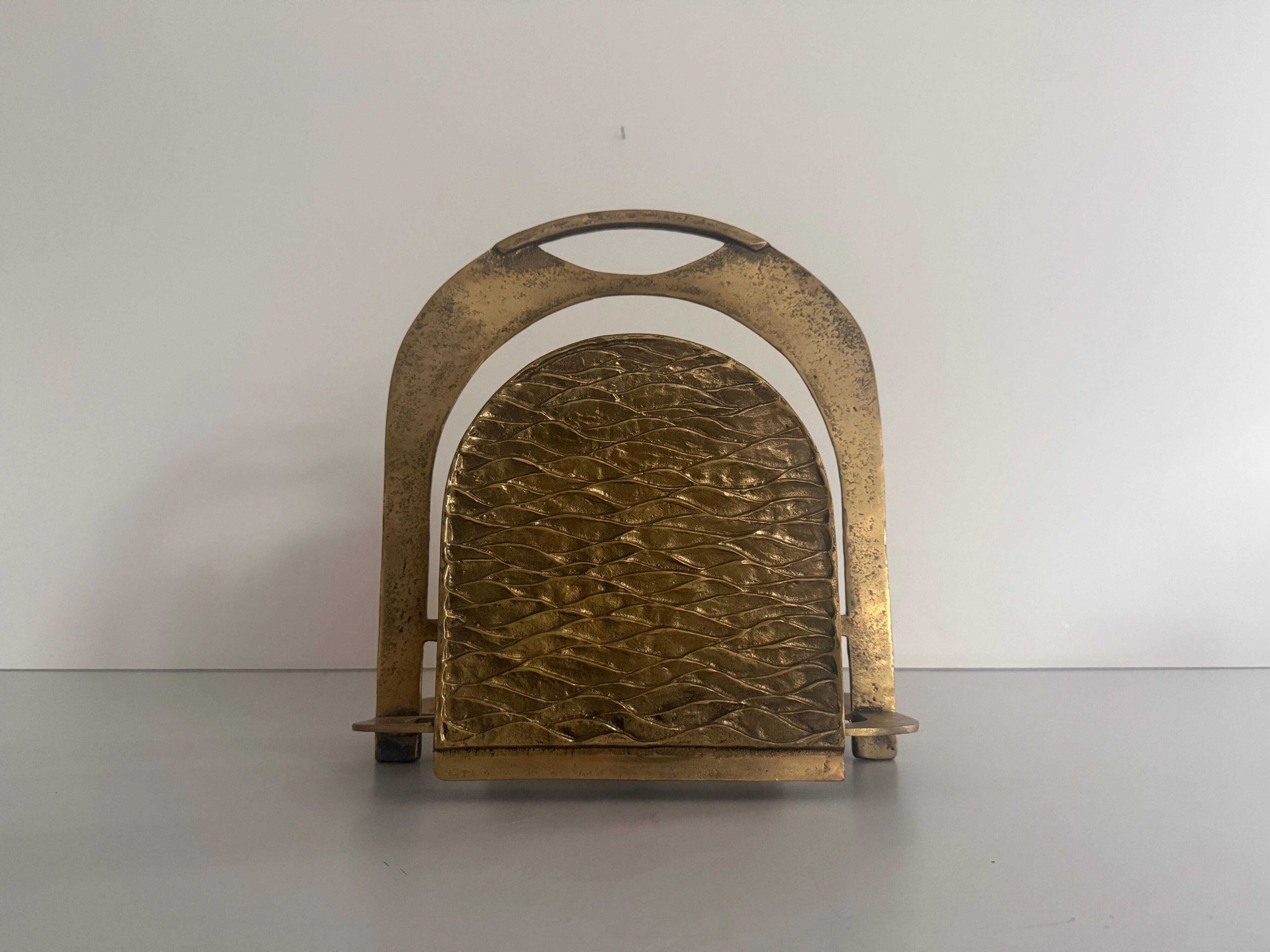 Heavy bronze magazine rack, mid-century modern, 1960, Italy