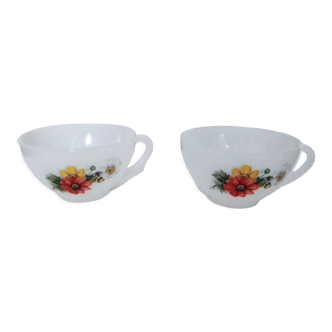 Set of 2 vintage Arcopal cups with country pattern