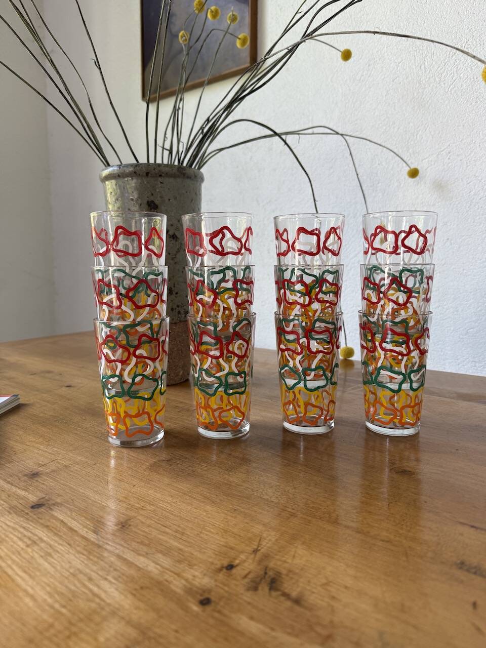 Set of 12 graphic glasses 1970