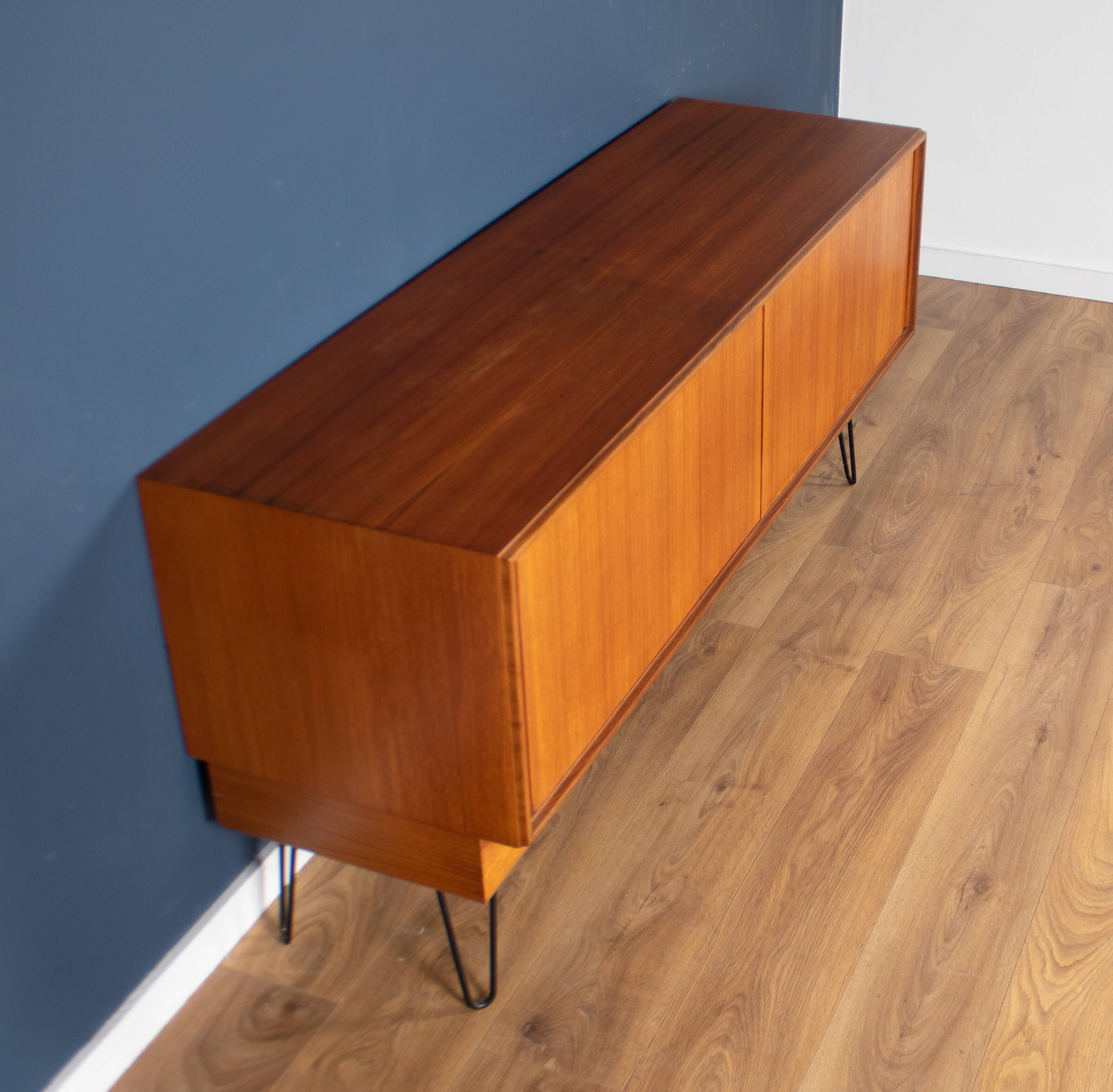 Retro teak 1960s G plan form five sideboard on hairpin legs