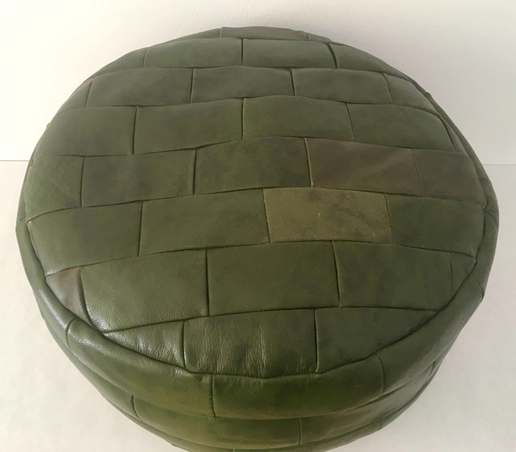 Vintage leather pouf patchwork 70s