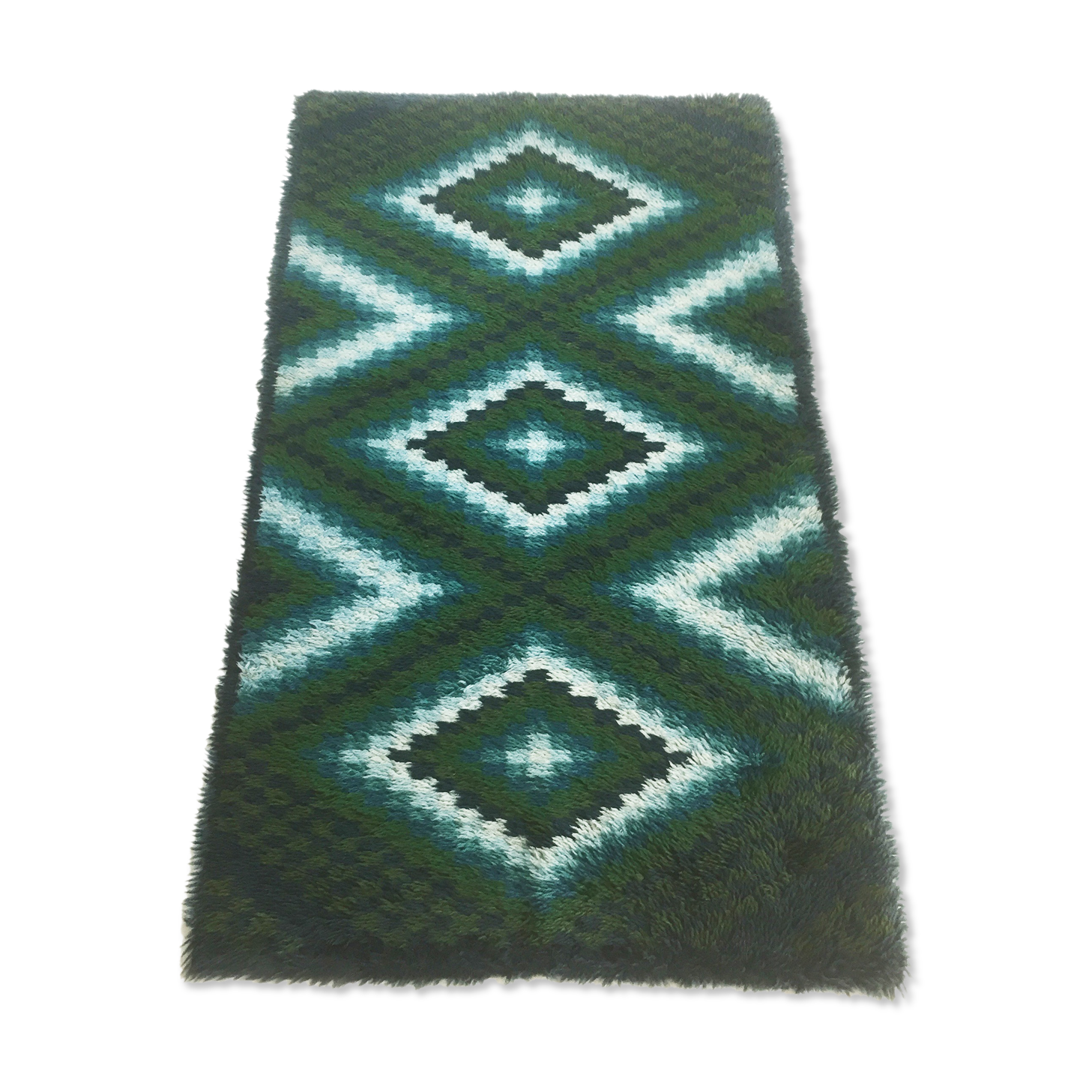 Scandinavian patterned carpeting Rya of EGE Taepper lozenges in the 60s Denmark 165 x 95 cm