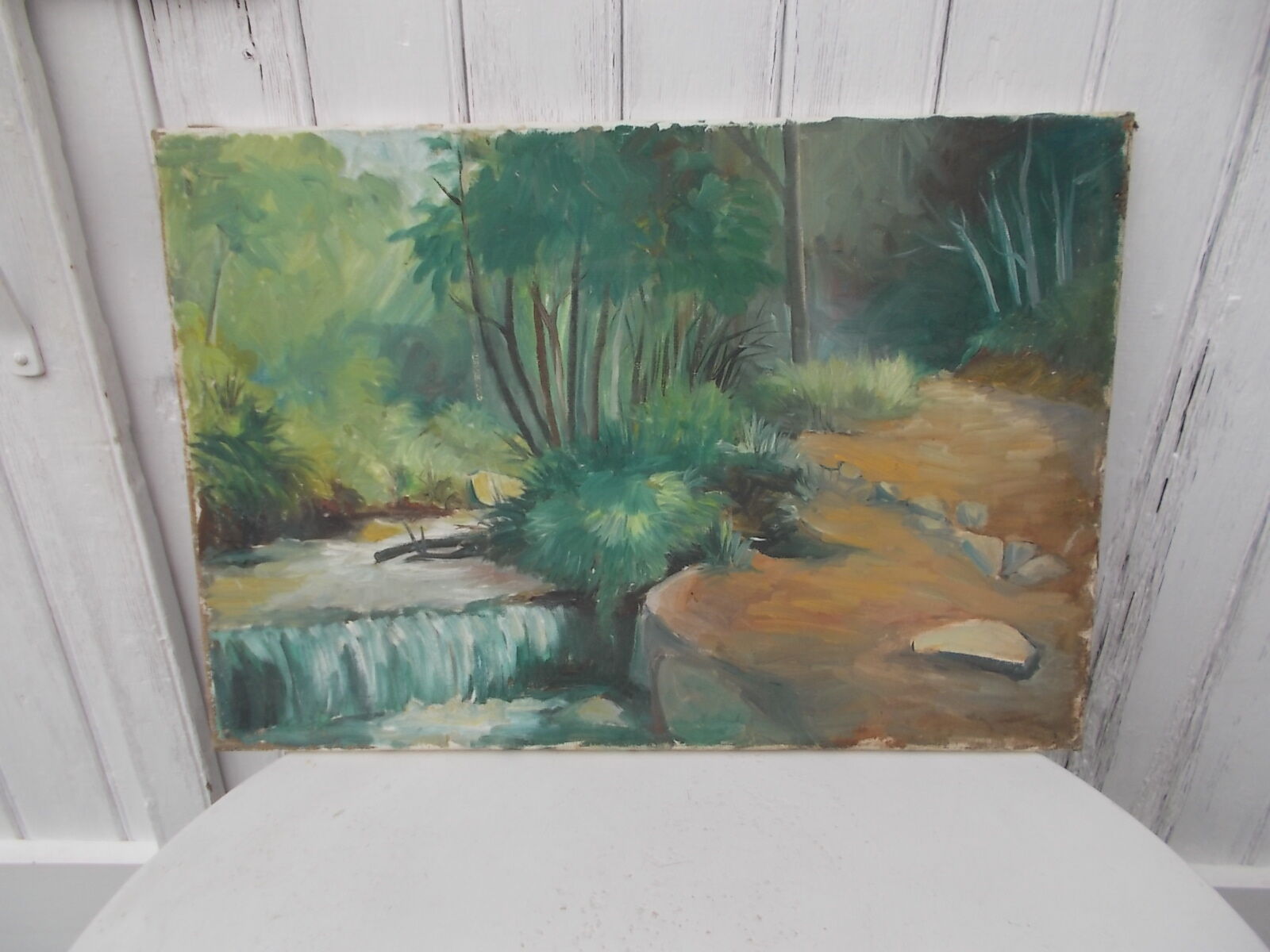 Painting landscape oil on canvas river 55 X 38cm