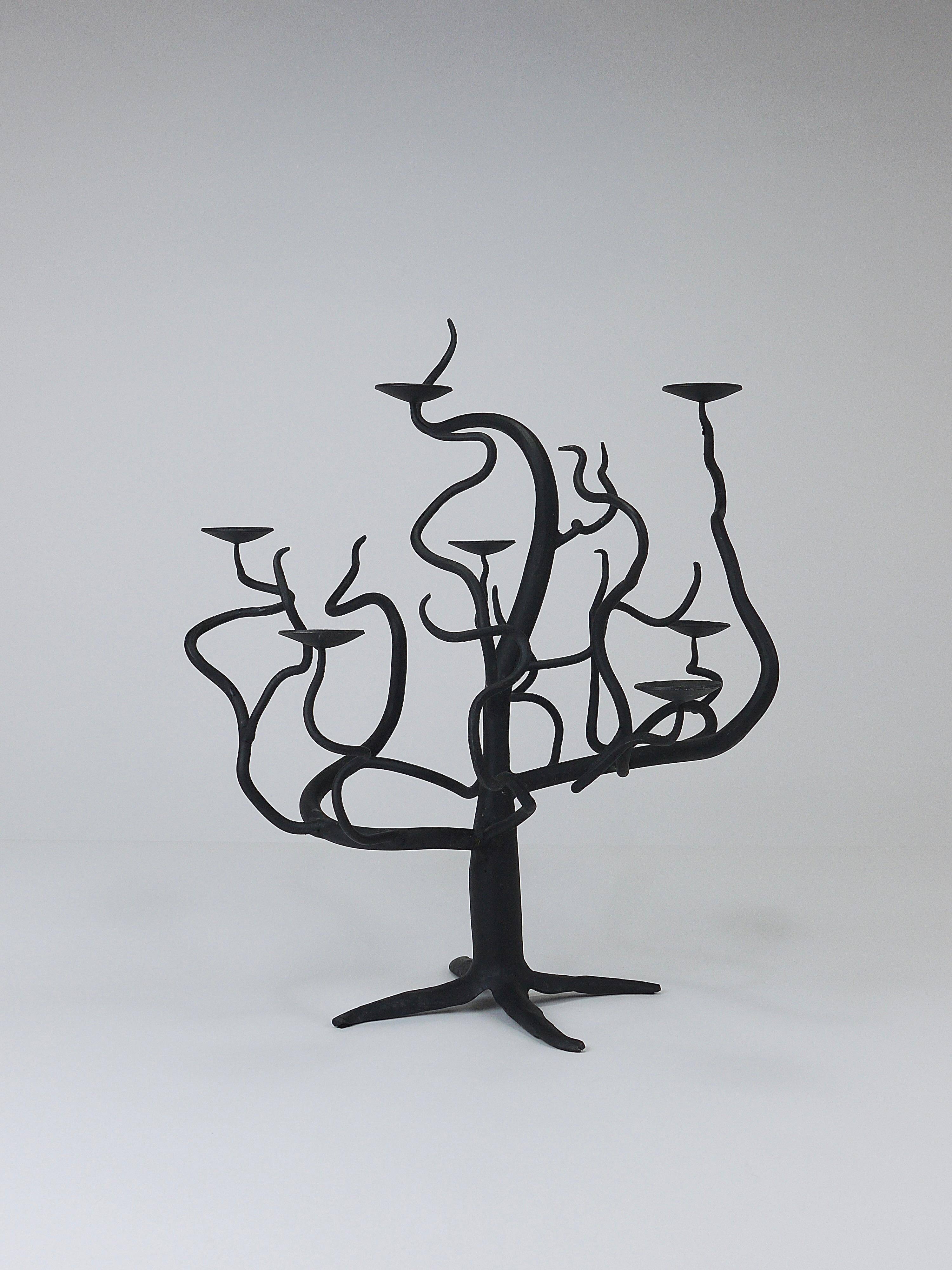 Brutalist Sculptural Chandelier Tree of Life Hand-Forged, 1970s