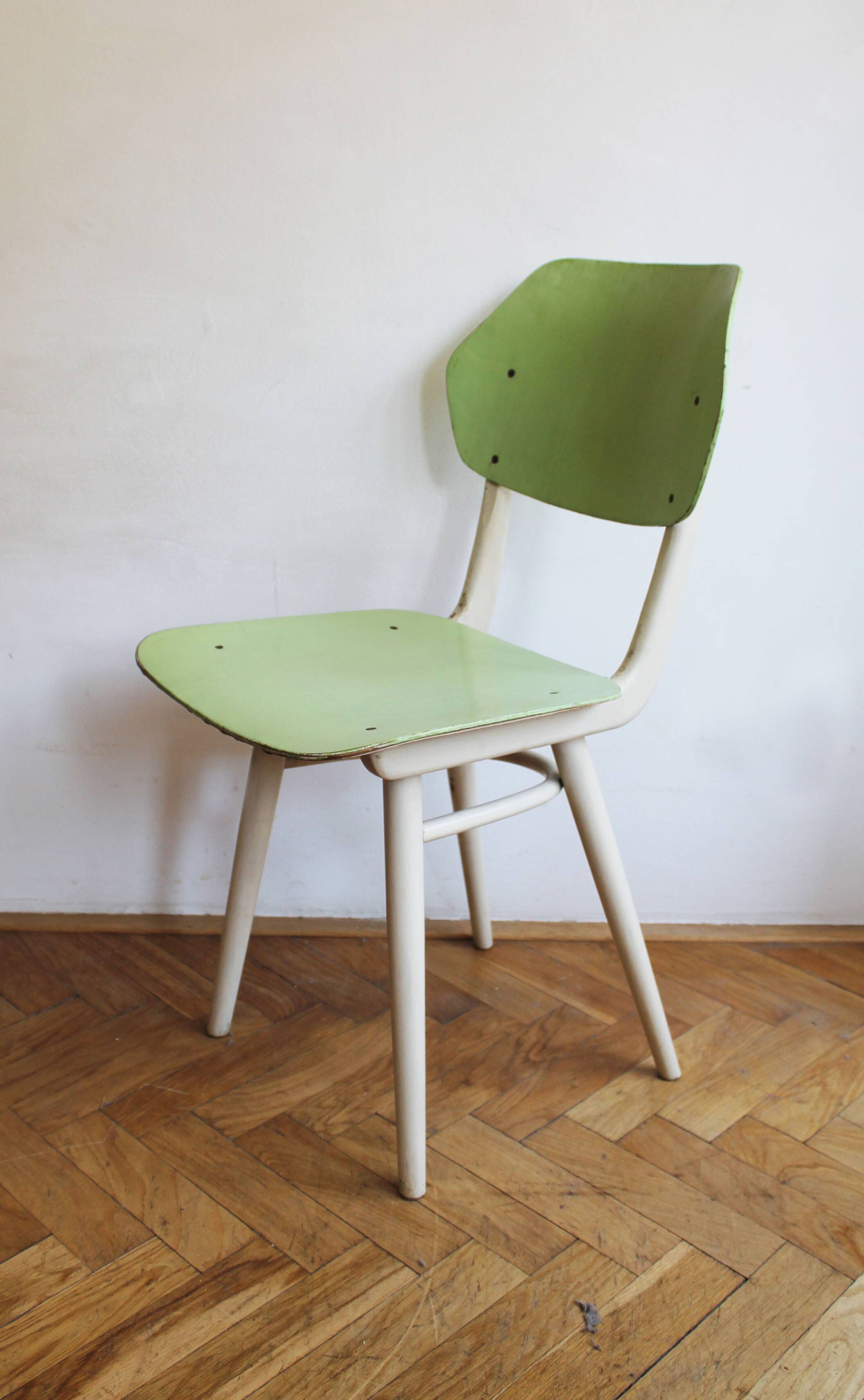 Set of 6 vintage TON chairs in painted wood, Czechoslovakia, 1964