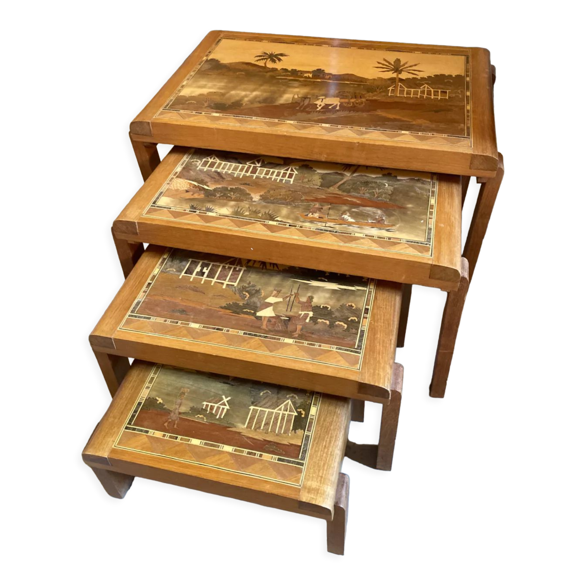 Nesting tables wood marquetry