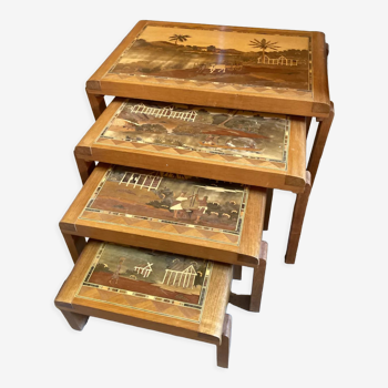 Nesting tables wood marquetry