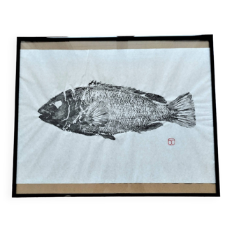 Estampe de poisson, Gyotaku original d'une grande vieille