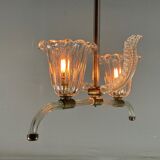 Venetian chandelier in clear Murano glass and brass circa 1950