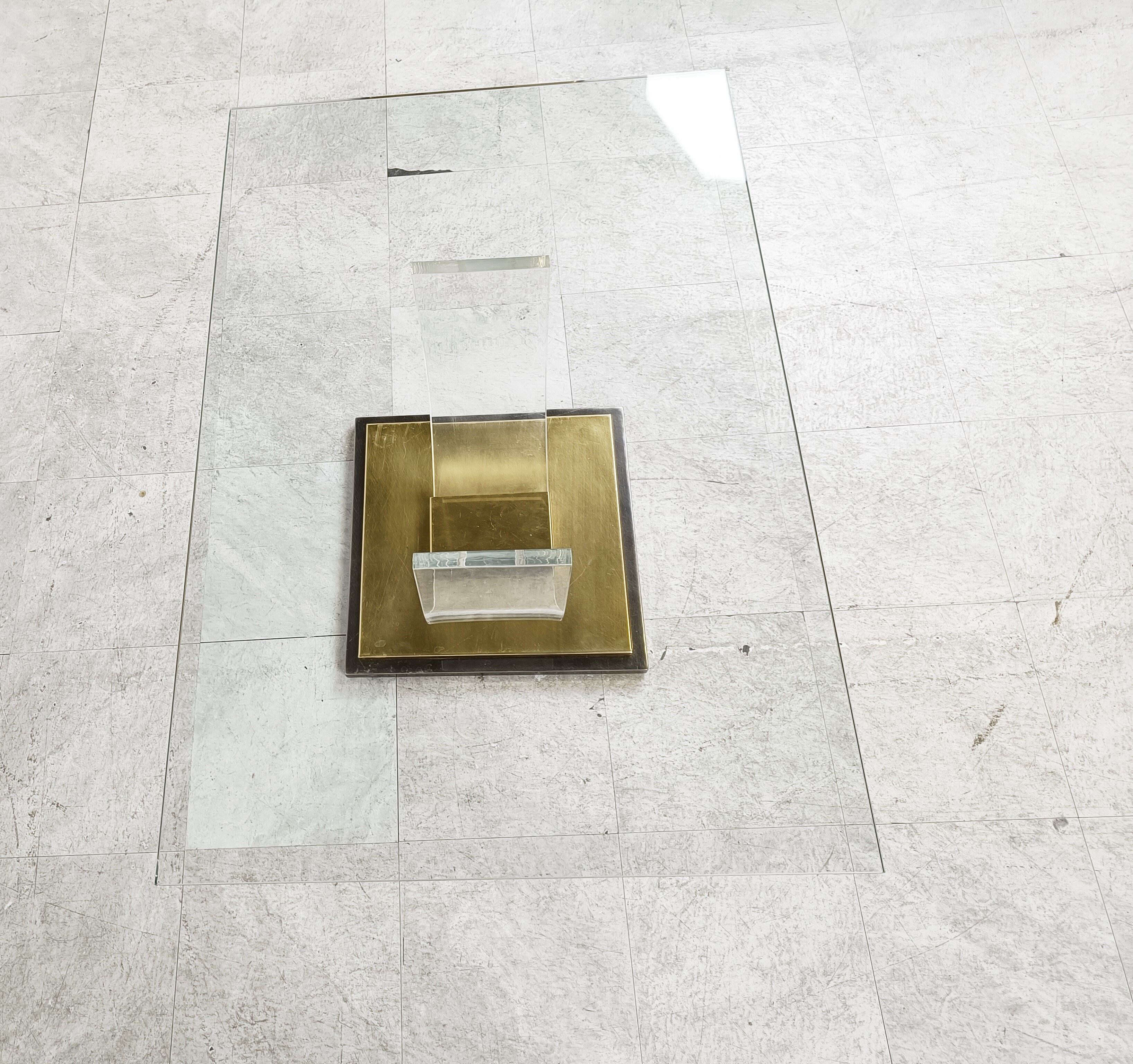 Lucite and brass arch coffee table, 1970s