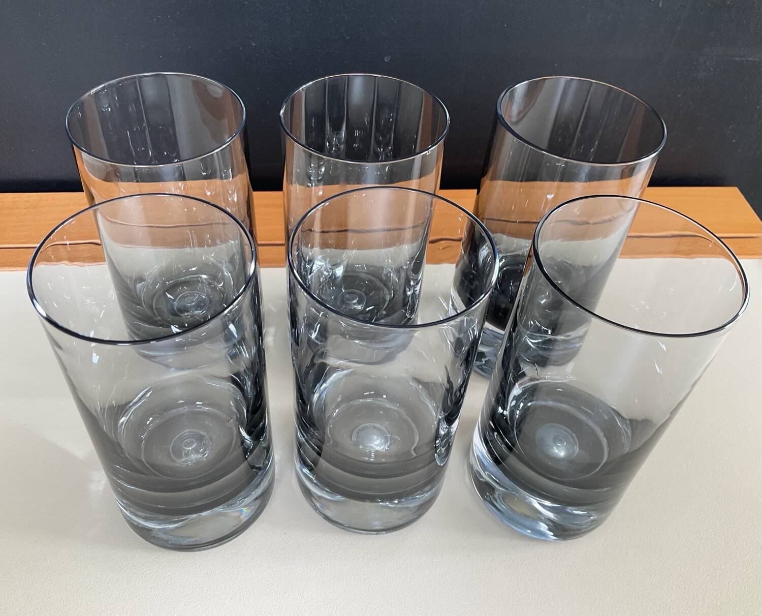 Set of 6 vintage smoked glasses with bubble feet from the 1970s.