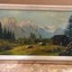 Old painting oil on panel p. FOY Mountain view + Frame Wood Vintage White