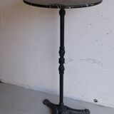 Antique bistro pedestal table in cast iron and veined black marble