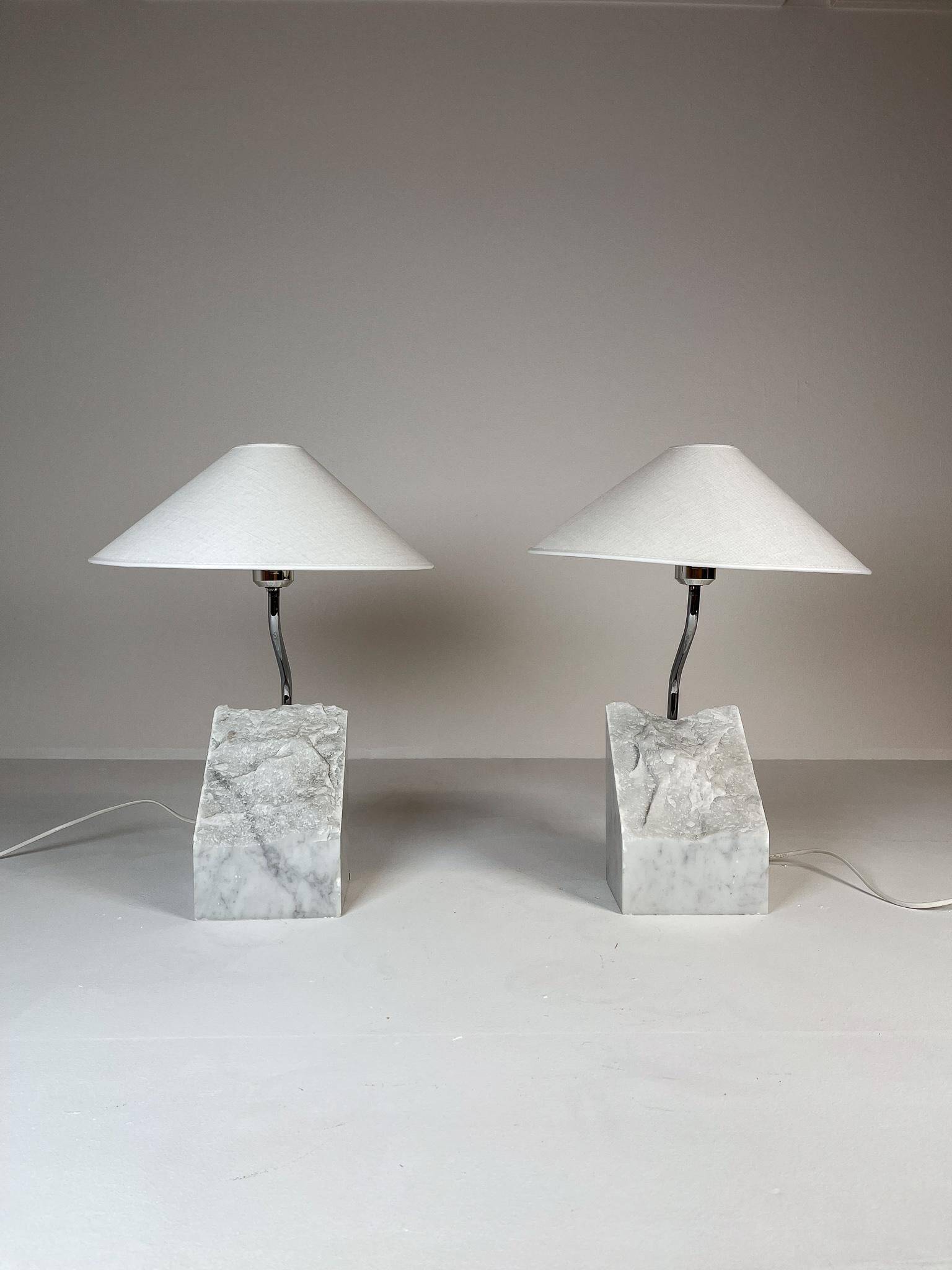 Paire de lampes de table en marbre et acier Bergboms du milieu du siècle, années 1970, Suède