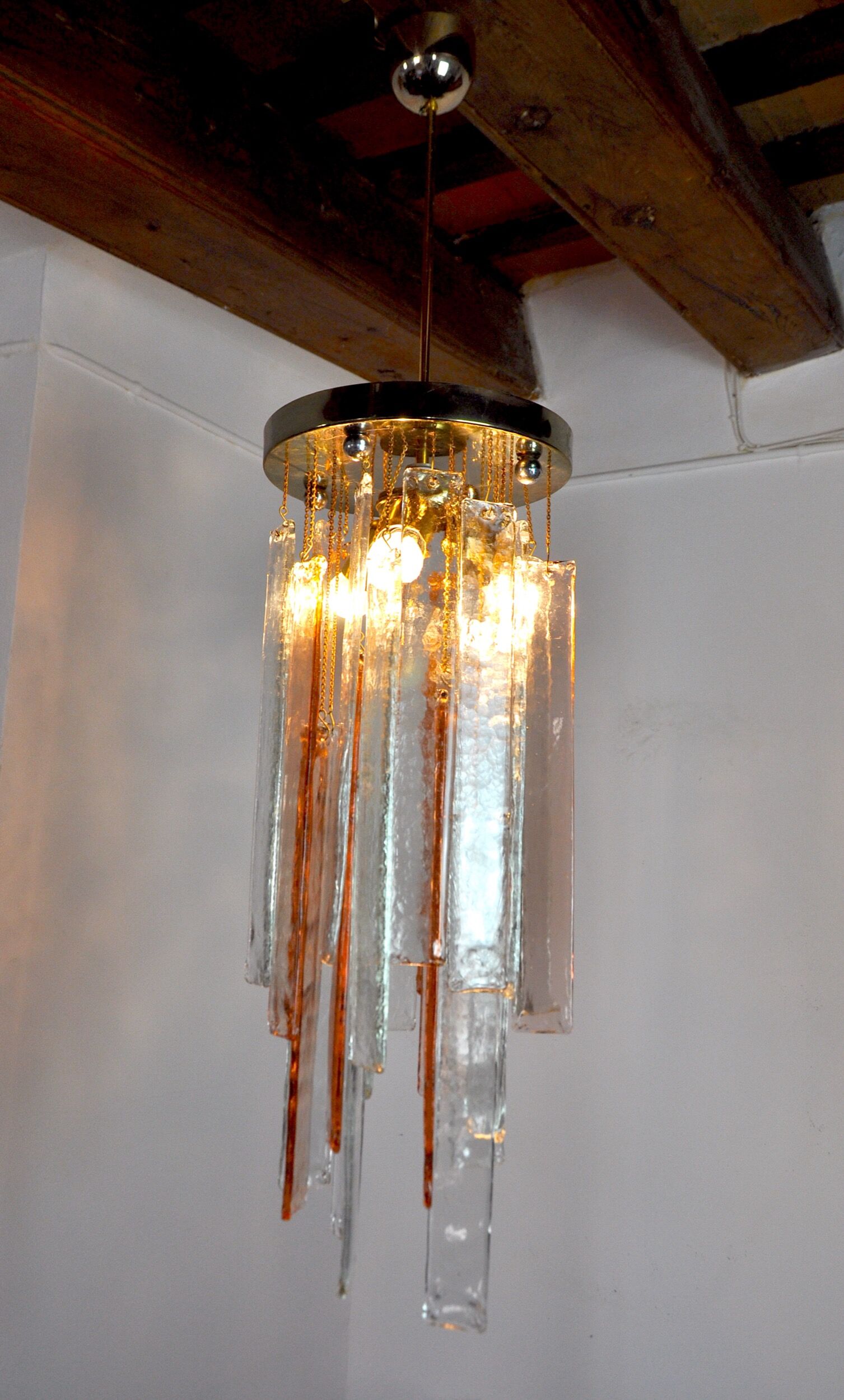 Poliarte chandelier by albano poli, pink and transparent murano glass, italy, 1970