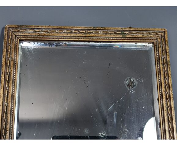 Ancien miroir style Louis XVI bois stuc, glace biseautée 27x21 cm Bon état SB