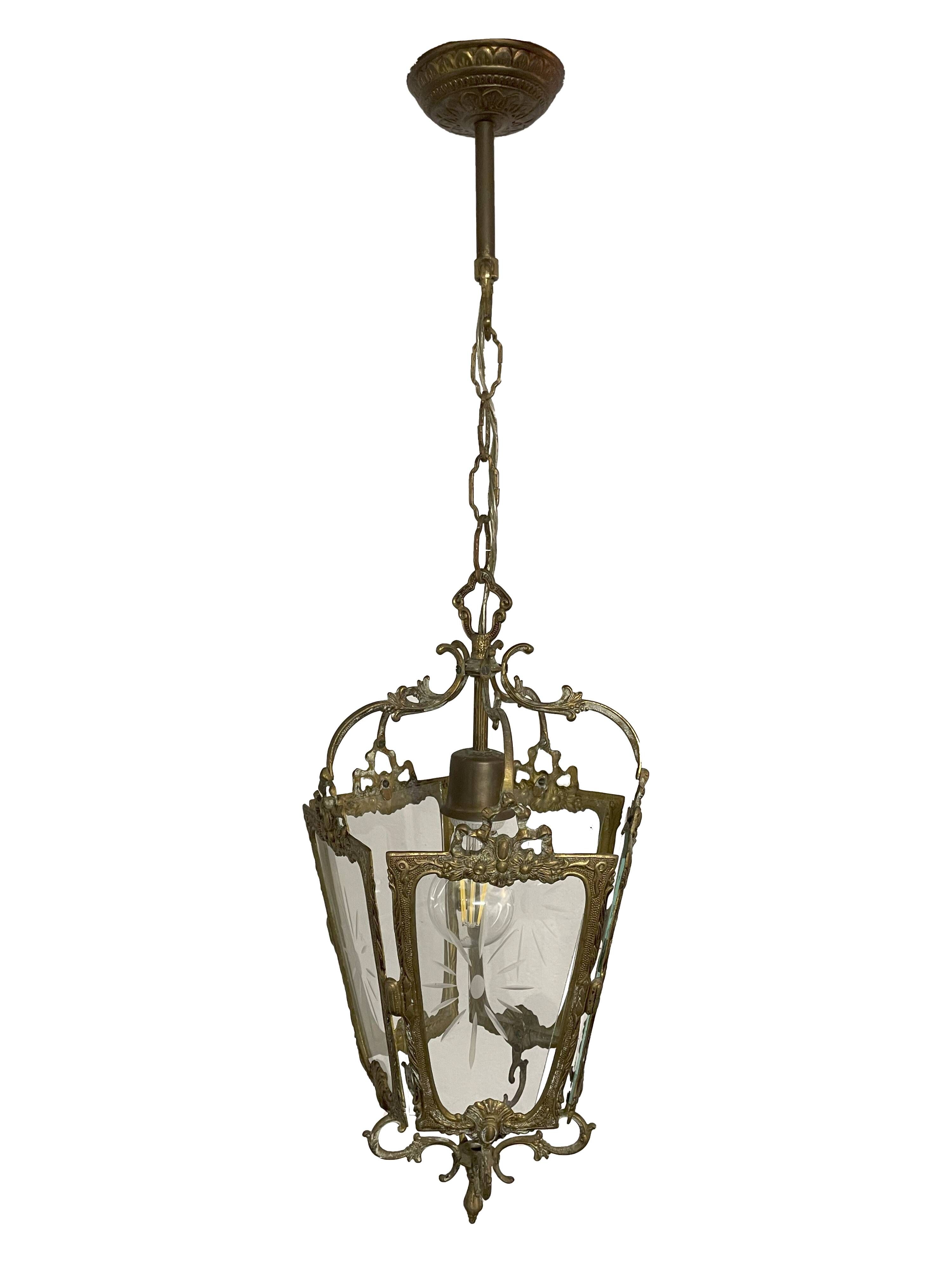 Antique Louis XV style brass lantern chandelier - Vintage