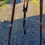 Wood and chrome tripod lamp