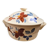 Large vintage soup tureen Digoin Sarreguemines – Brown and blue floral decoration
