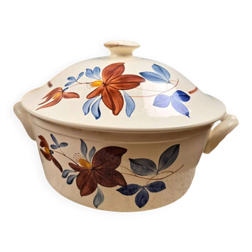 Large vintage soup tureen Digoin Sarreguemines – Brown and blue floral decoration