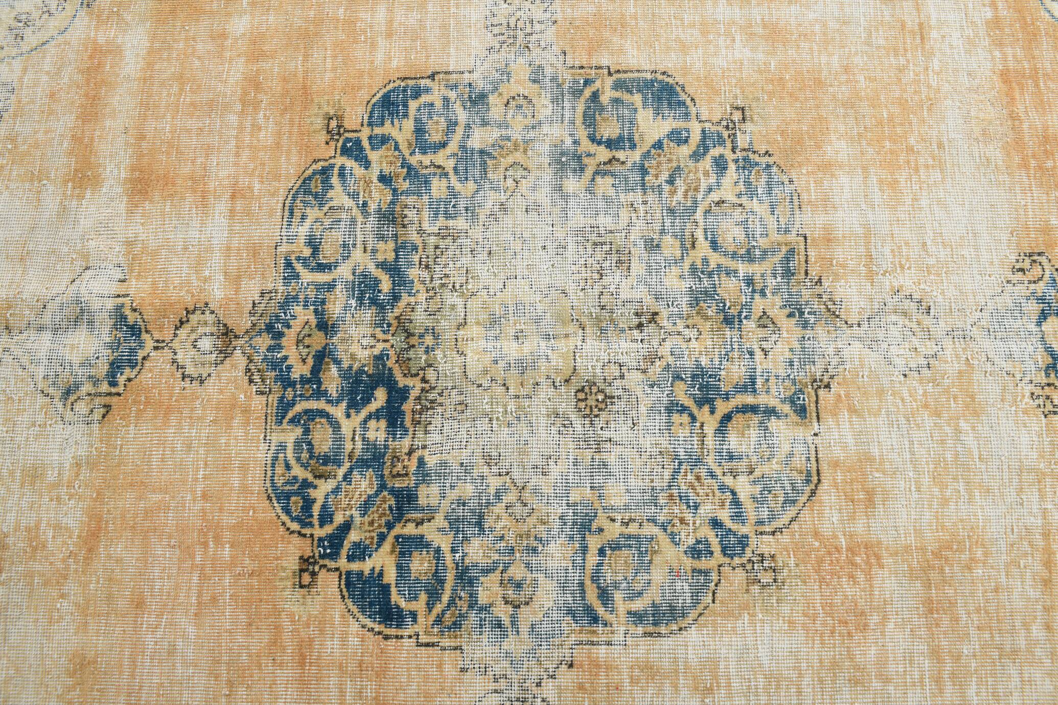 Vintage Mustard & Blue Oriental Pattern Rug, 157x254Cm