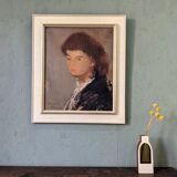 Mid-Century Modern Swedish Oil Painting "Auburn Hair" Vintage Portrait, Framed