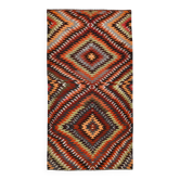 5x9 Wine Red & Green Geometric Vintage Kilim Rug, 153x288Cm