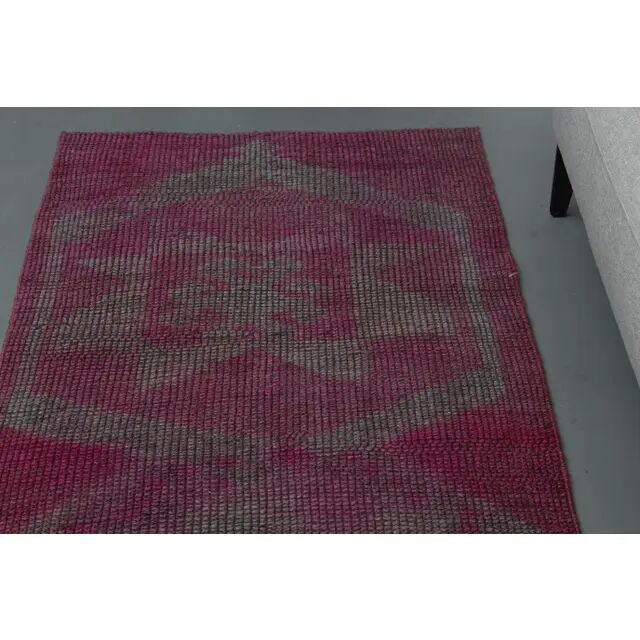 1970s Vintage Turkish Oushak Handmade Wool Cotton Purple Runner Rug 86x261
