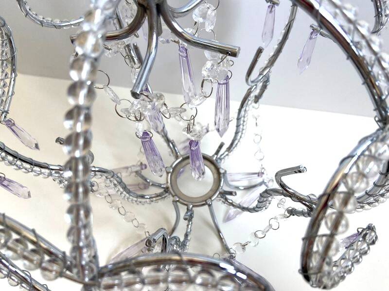 Abat-jour chapeau lustre suspension plafonnier lampe déco de perles et pampilles