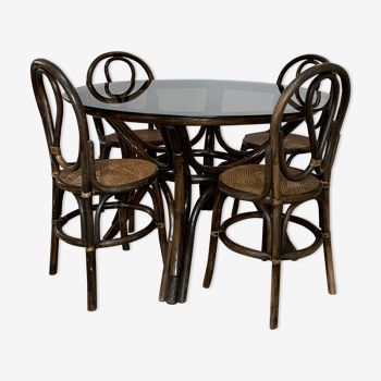 Ensemble table et 4 chaises en bambou