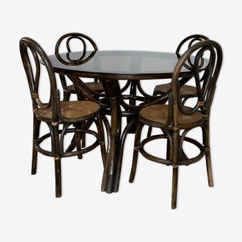 Set table and 4 bamboo chairs