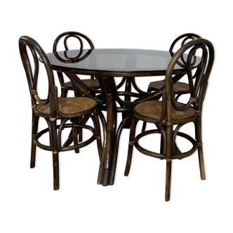 Ensemble table et 4 chaises en bambou