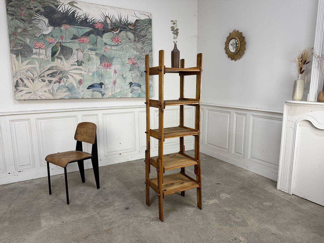 Brutalist shelf from the 1950s in beech wood.