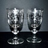 Saint-Louis set of 2 wine glasses – acid-etched floral rocaille decoration 1920 H13
