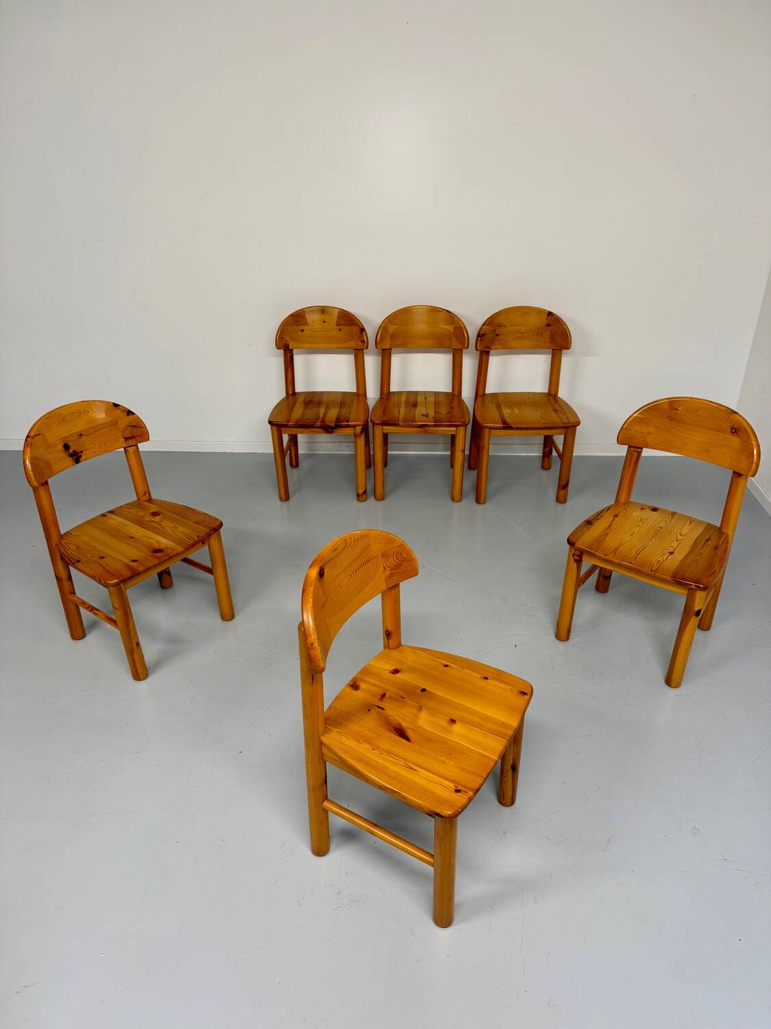 Set of 6 solid pine chairs, Scandinavian design, Reiner Daumiller