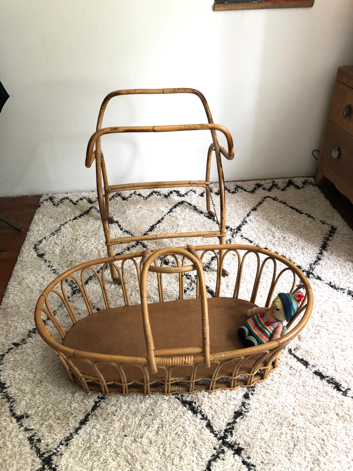 Vintage rattan cradle
