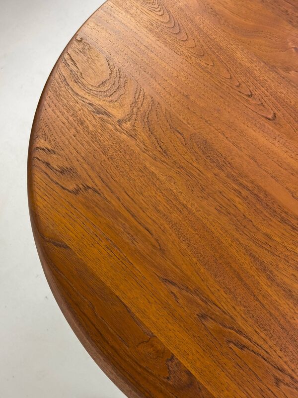 Table à manger ronde en teck avec pieds en acier, 1986