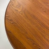 Table à manger ronde en teck avec pieds en acier, 1986